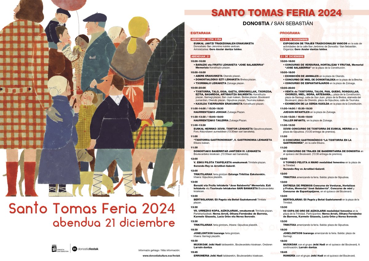 Ayto_SS's tweet photo. 🐖 HOY es el Día de Santo Tomás
🐽 Amplio programa de actividades:
➜162 puestos
➜Bertsolaris
➜Música y bailables
➜Concursos
➜Deporte en la Trini
➜Exposición de trajes tradicionales,...
👉https://t.co/YdRmkoZnEx

#Donostia #SanSebastian #InfoDSS @donostiafestak #santotomas https://t.co/HA5Lql7L5d