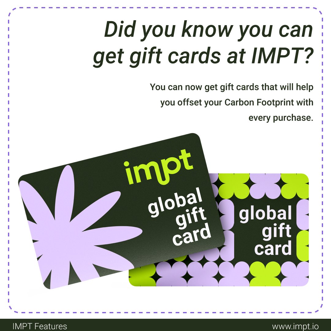 IMPT_token's tweet photo. The Global Gift Card is back—better than ever!
Accepted in nearly 70 countries and top stores, it’s the perfect way to give a gift that gives back to the planet. 🌍
💚 Make a difference today: https://t.co/3KmmchaDlL

#GlobalGiftCard #IMPT #GiftGreener https://t.co/WX8J1bvUPu