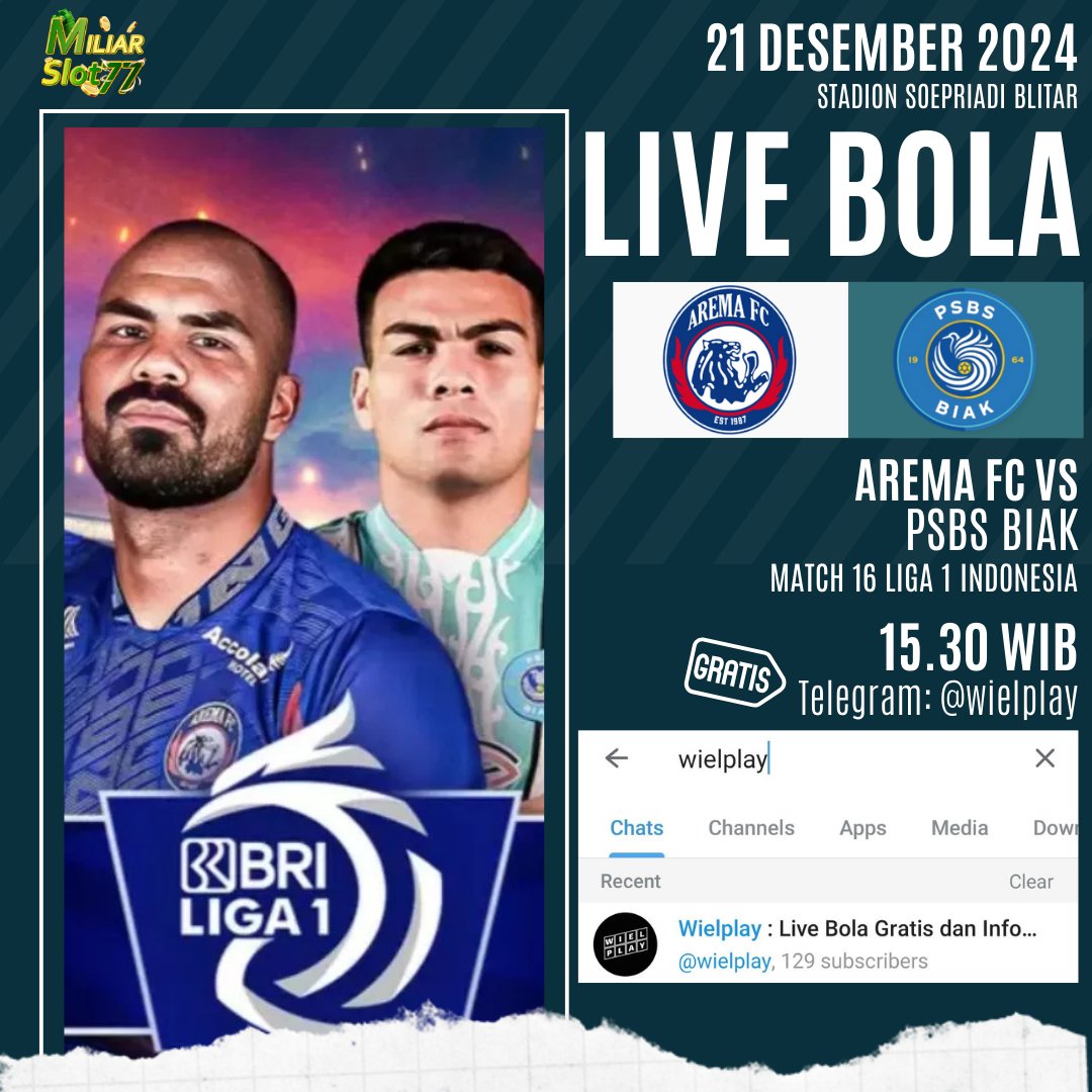 wielplay's tweet photo. #MatchDay Liga 1 Indonesia
🏆 Arema FC vs PSBS Biak
⏲️ 15.30 WIB
Nonton gratis bareng #wielplay #livestreaming #livebola https://t.co/5xBec5dQCX