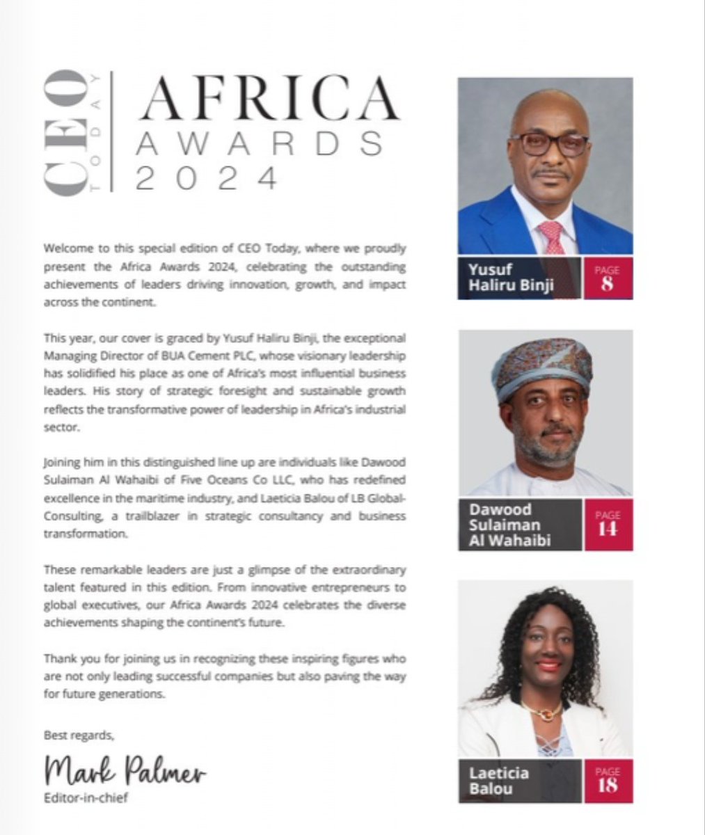 Honored to be featured in the CEO Today Africa Awards 2024 as the Fishing Industry CEO of the Year! 🎉

Proud to lead Five Oceans Co LLC in advancing sustainable fisheries and maritime innovation in Oman and beyond. 🌍

#شبكة_هواة_صيدالأسماك
#شبكة_الصياد_العماني