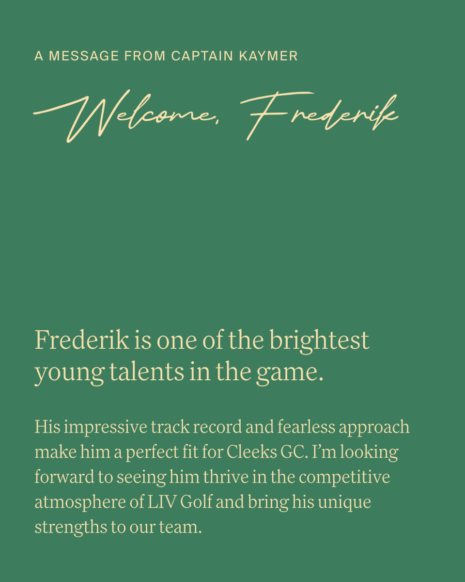 Cleeks_GolfClub's tweet photo. Welcome to the Cleeks!
With an impressive track record and fearless approach, Frederik is ready to shine ⭐️
#CleeksGC #LIVgolf #Golf
@MKaymer59 @livgolf_league https://t.co/4MIlgfidsI