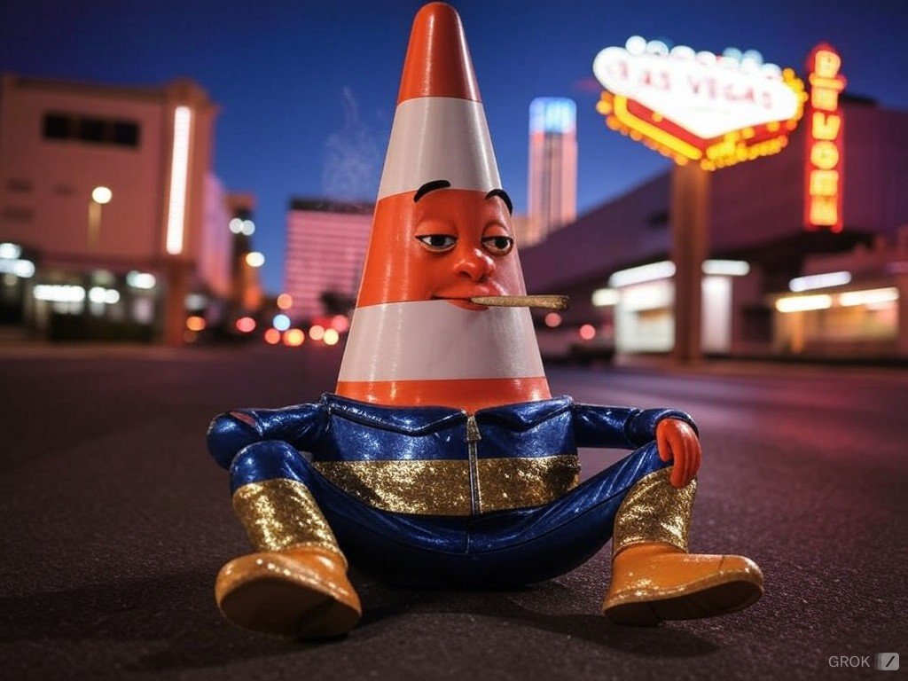 "Grok, create a mascot for the Vegas Strip"