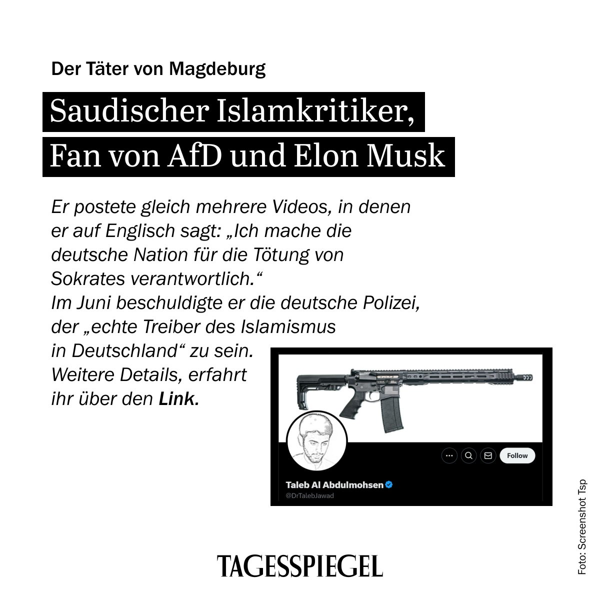 Der mutmaßliche Todesfahrer von Magdeburg, Taleb Jawad Al Abdulmohsen, kam 2006 nach Deutschland. Doch ein Islamist ist er nicht – im Gegenteil. Deutschland warf er vor, Europa zu islamisieren. buff.ly/4iKSmpT