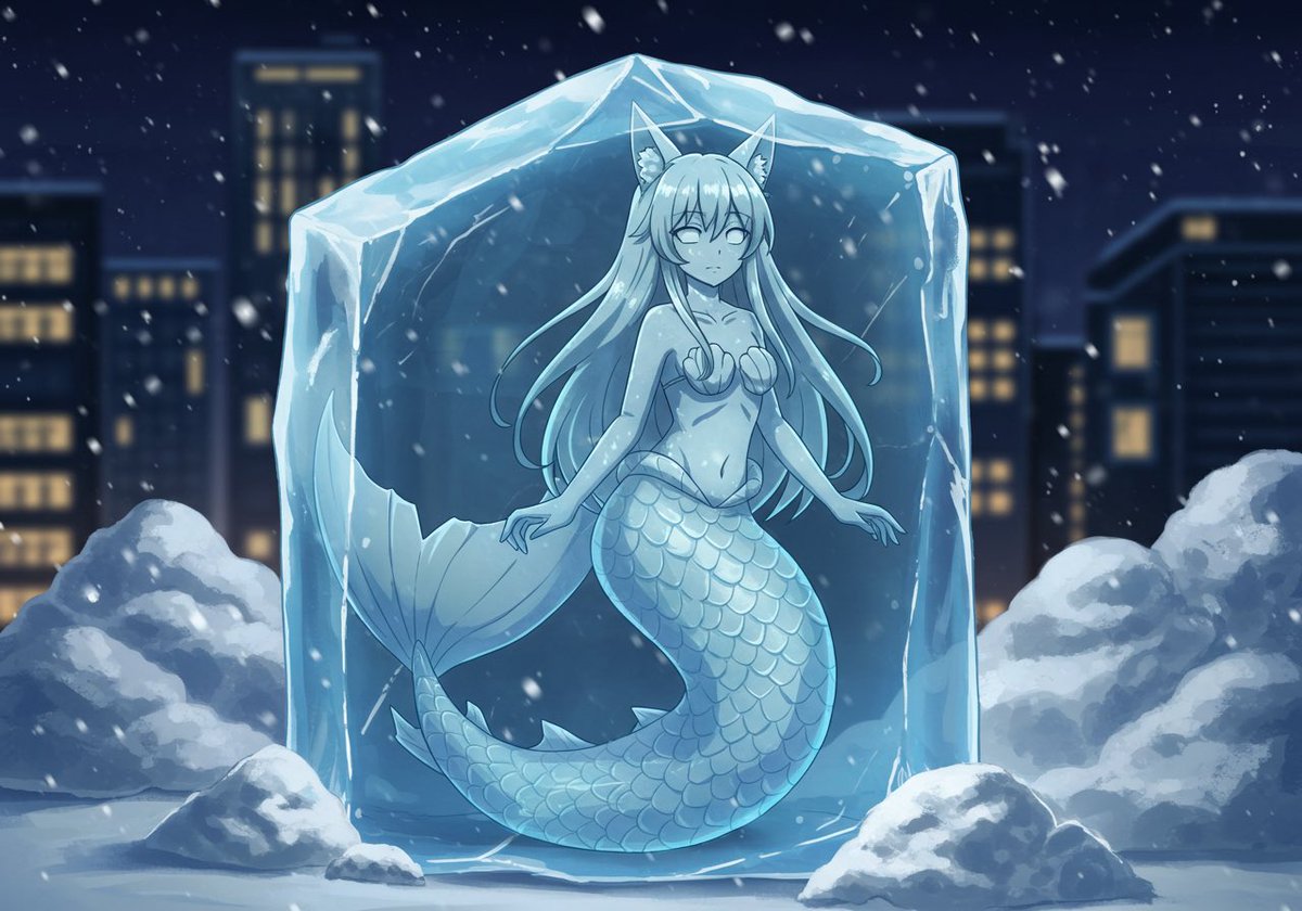 要望があったのでいくつか作ってみたこゃ！
氷漬けの氷像選手権ฅ(˘ω˘ )ฅ

引き続きimageFXを活用しているこゃ！

身体的特徴を表すワードさえ気をつければすんなり通る気がするこゃ

基本的に露出の高い服装や衣装はNG、
性的なワードおよびそれを連想させるワードもNG

といったとここゃね