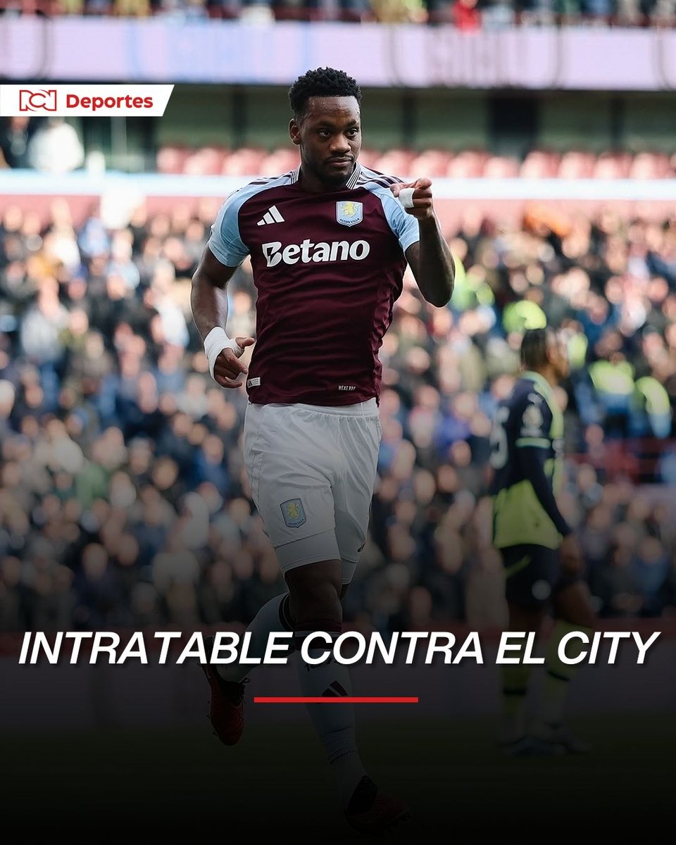 DeportesRCN's tweet photo. ⚽🇨🇴 El colombiano marcó contra el Manchester City  en la fecha 17 de la Premier League, llegó a siete goles y doce en la temporada con Aston Villa. Durán pone contra las cuerdas al equipo de Guardiola. 
#FútbolRCN #PremierLeague #JaderDurán #AstonVilla #SelecciónColombia https://t.co/u01MFqOjfQ