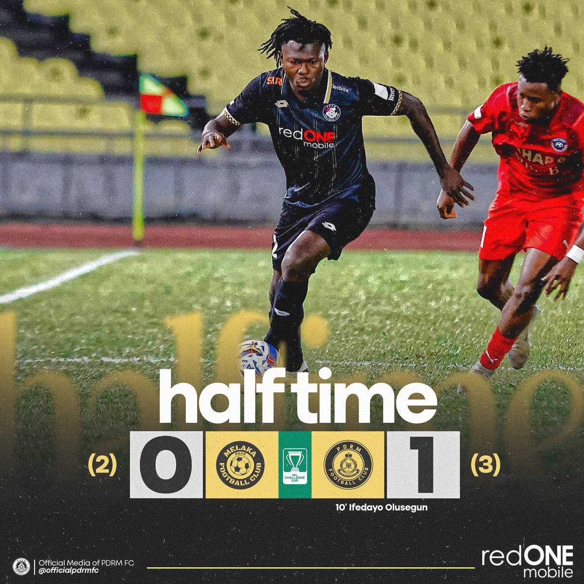 pdrmfcmy's tweet image. HT’ | We lead going into the dressing room. Focus up boys! 💪🏼

🌳(2) 0 - 1 (3)👮🏻‍♂️ | #melpdrm | #MFLChallengeCup2024-25