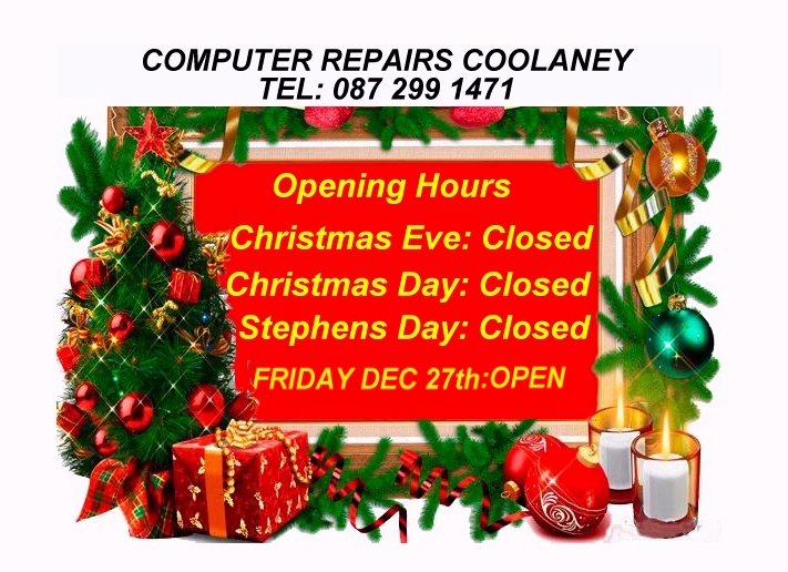 CHRISTMAS OPENING TIMES:
MERRY CHRISTMAS TO ALL  - PLEASE NOTE WE SHALL BE CLOSED FOR REPAIRS CHRISTMAS EVE, CHRISTMAS DAY &amp; ST. STEPHEN'S DAY