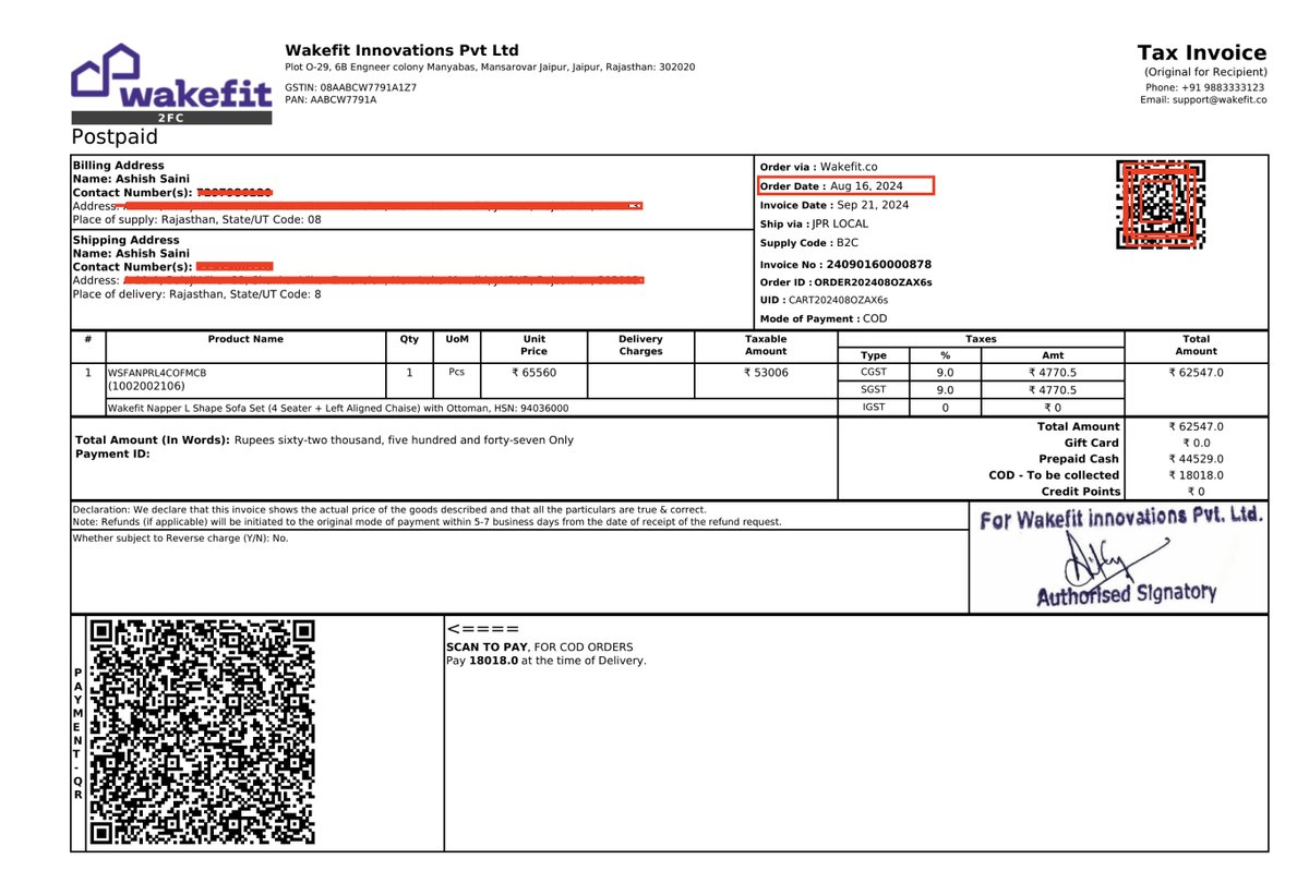 Ash_tric24's tweet photo. I am deeply disappointed with the prolonged and unresolved issue I’ve faced with Wakefit.

On 16th August 2024, I purchased a @WakefitCo  Napper L Shape Sofa Set (4 Seater + Left Aligned Chaise) with Ottoman under order number ORDER202408OZAX6s, amounting to ₹62,547. The journey since then has been nothing short of a nightmare:

23rd September: Received an incomplete product.
24th September: Returned the product after a carpenter visit and discussions with the @SupportWakefit  team.
October: Promised delivery within 30 days. After multiple follow-ups, the sofa was delayed twice and finally delivered on 14th November, again incomplete.
28th November: Carpenter visit confirmed the issue. I requested a refund.
10th December: Product was picked up after a week’s delay, with a promise of refund initiation in 2 days.
21st December: After 11 days of daily follow-ups, I am still waiting for my refund. Wakefit claims technical challenges, but no concrete action has been taken.
This ordeal has caused immense mental trauma over the past 4 months, affecting me and my family. Despite clear proof of my purchase and email records, Wakefit's lack of accountability and repeated delays in resolving this issue have left me helpless.

I urge Wakefit to prioritize this case and process my refund at the earliest. As a customer who has paid for this purchase using a credit card, the financial burden of EMIs and GST, combined with the stress of non-resolution, is unacceptable.

To the wider consumer community, I hope my story raises awareness about the importance of accountability and responsiveness in customer service.

@JoshiPralhad 
@WakefitCo  @SupportWakefit @consumerforum_  @jagograhakjago @OrganicConsumer @ConsumerReports @OrganicConsumer @RajGovOfficial @GovernmentIndia  @ConsumerHelpNet 
#ConsumerRights #CustomerExperience #Wakefit #RefundIssue