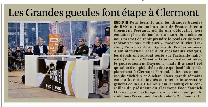 La grande tournée des 20 ans des <a href="/GG_RMC/">Les Grandes Gueules</a> a été lancée ce vendredi à <a href="/ClermontFd/">Clermont-Ferrand</a> 🎉
Merci aux nombreux Clermontois venus assister à l’émission et merci à <a href="/lamontagne_fr/">La Montagne</a> pour le relai.
À très vite pour la suite… 🤗