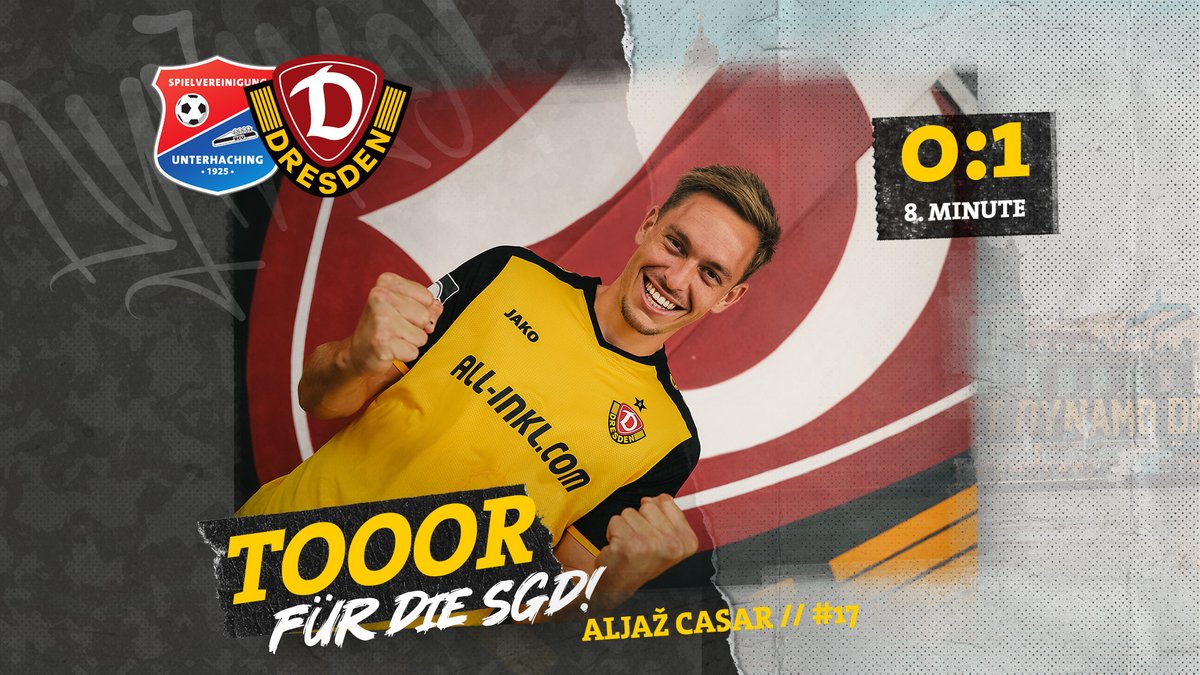 DynamoDresden's tweet photo. ⏰8' TOOOOOR! Da ist endlich sein erster Treffer. Casar macht per Kopf die Führung! 💪 #UHGSGD 0:1 #sgd1953 https://t.co/NsWpq2vNED