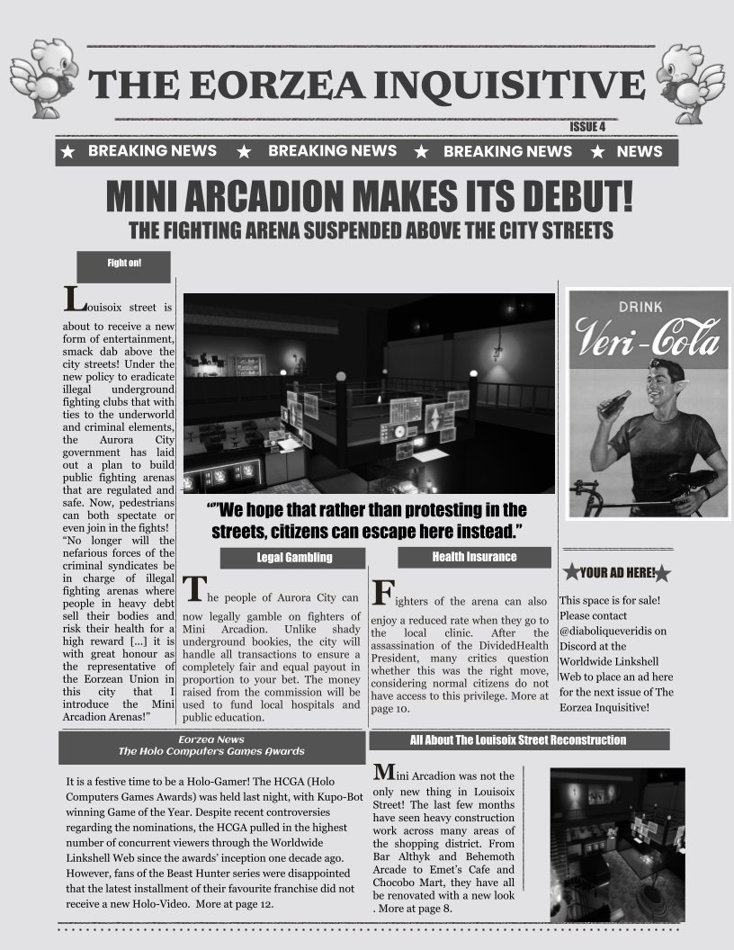 NeoNexusXIV's tweet photo. The Eorzea Inquisitive Issue 4

Look for our next issue in our next opening sold at Chocobo Mart!

#TheMetropolisXIV https://t.co/90ykqgvP5L