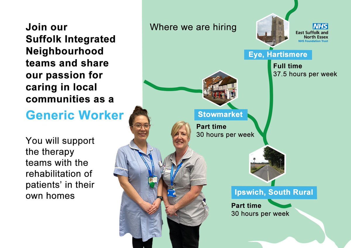 #TeamESNEFT are on the lookout for three Generic Workers to join our amazing therapy teams making a difference across east Suffolk communities 👇 

South Rural: buff.ly/49MMTef 
Stowlodge: buff.ly/4gFEEm9 
Eye: buff.ly/4gsK04D 

#NHS #Rehabilitation