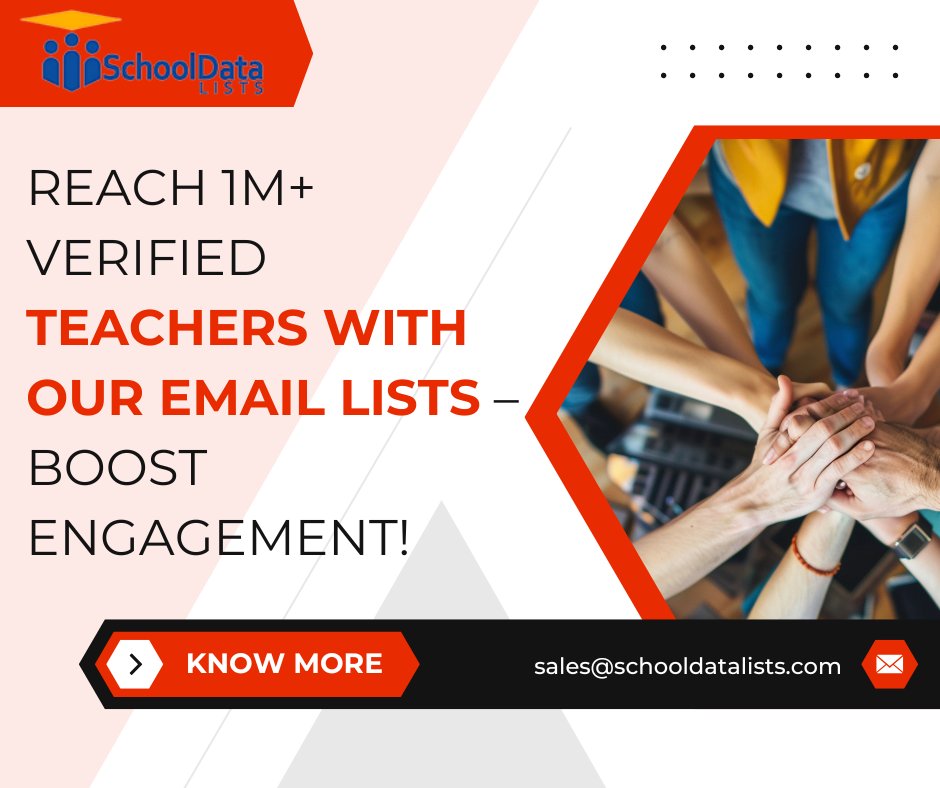 Schooldatalists's tweet photo. Connect with over 1 million verified teachers through our targeted email lists. Drive engagement, enhance outreach, and grow your impact today!
https://t.co/dlhYTNM2Hs
#TeachersEmailList #TeachersEmailLists #Teachers #EmailList #SchoolDataLists #Education #Edu https://t.co/kupCdjiG0p
