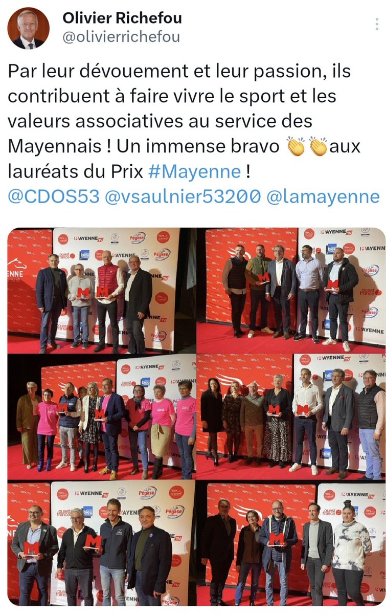 Merci au département de la <a href="/lamayenne/">La Mayenne, le Département</a> d’avoir valorisé le projet "A Velo Vers Les Jeux" à l'occasion de la soirée des sportifs mayennais.
<a href="/UsepMayenne/">USEP Mayenne</a> et <a href="/DSDEN53/">DSDEN de la Mayenne</a> Lauréat du prix #Mayenne
