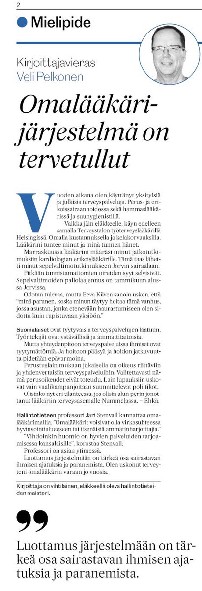 velipelkonen's tweet photo. ”Perustuslain mukaan jokaisella on oikeus riittäviin ja yhdenvertaisiin terveyspalveluihin. Valitettavasti nämä perusoikeudet eivät toteudu. Lain lupauksiin uskovat vain vaalikampanjoitaan suunnittelevat poliitikot.” LU 21.12.24 @Kuntalehti @Kuntaliitto @Terveystalo https://t.co/Yk4RSg2s39