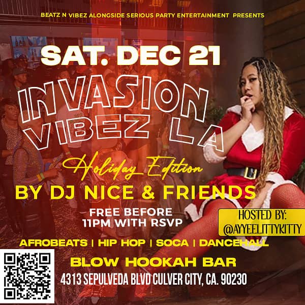 djnicealex's tweet photo. We kicking off the Holiday season with a banger 'Invasion Vibez '. Tap in #Afrobeats #vibes #losangeles https://t.co/0pftfM1cUD