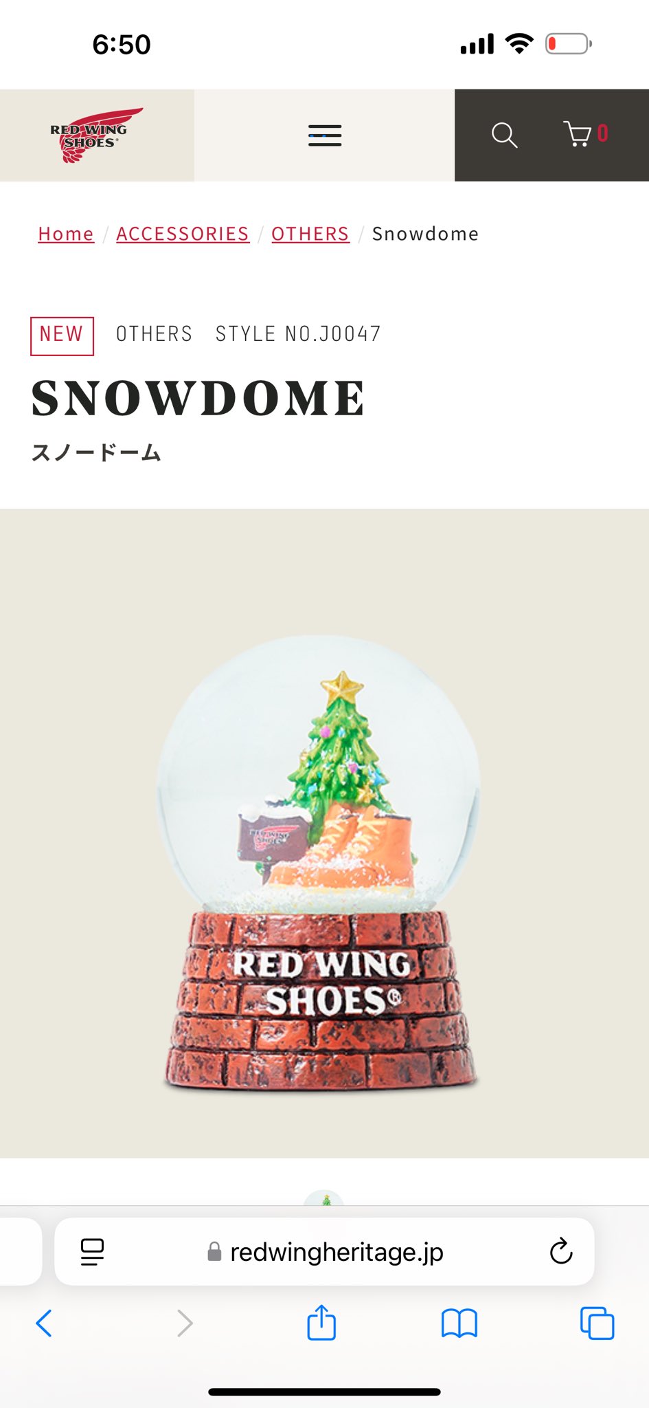 RED WING SHOES スノードーム 不*理様 REDWING STYLE NO.J0047