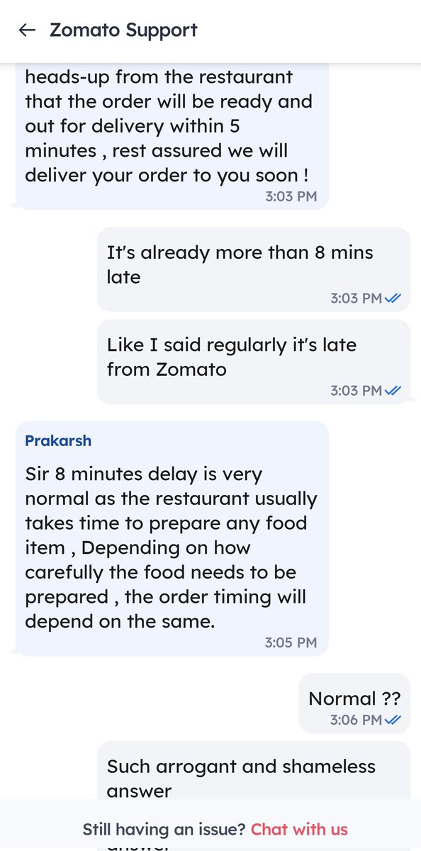 ajayajhere's tweet photo. @zomato customer service arrogance, not going in the right direction @zomatocare @deepigoyal https://t.co/TJkuf0HzKL