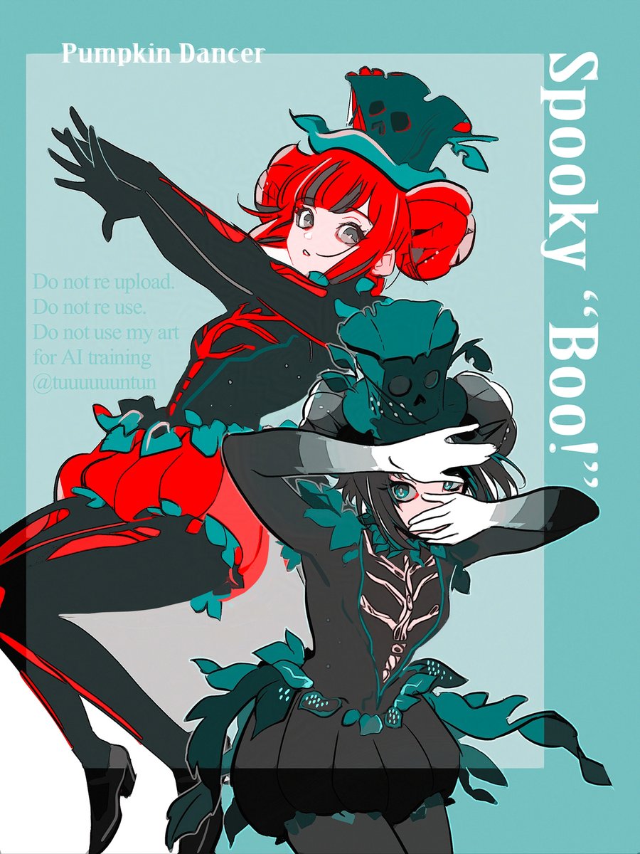 tuuuuuuntun's tweet image. お題箱から【スプブのかぼちゃダンサーさん】
よければ2人…！ということだったので描いてみました🎃お題ありがとうございましたー！