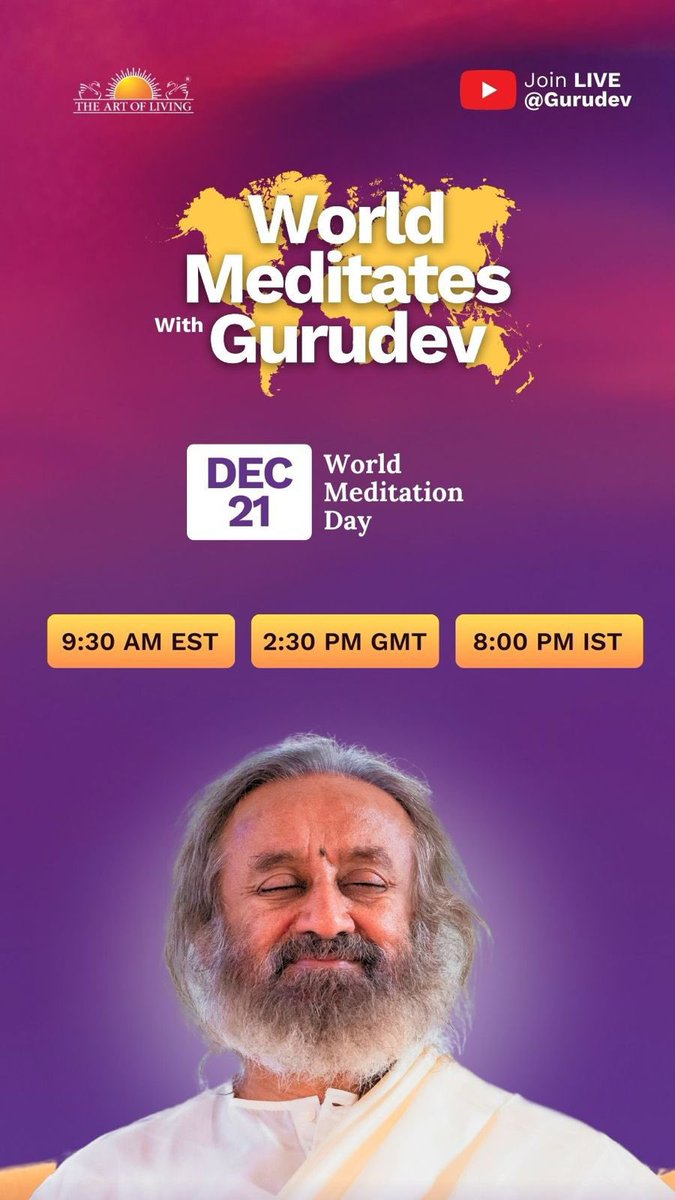 kanchivsk's tweet photo. Join me in the First #WorldMeditationDay Live Meditation With @Gurudev today at 8pm 
https://t.co/uTm45YU6qV 
#WorldMeditatesWithGurudev #WorldMeditationDay2024 
#meditation 
#MeditationDay 
#PeaceAndLove @ArtofLiving https://t.co/tOtCBd2Sa1