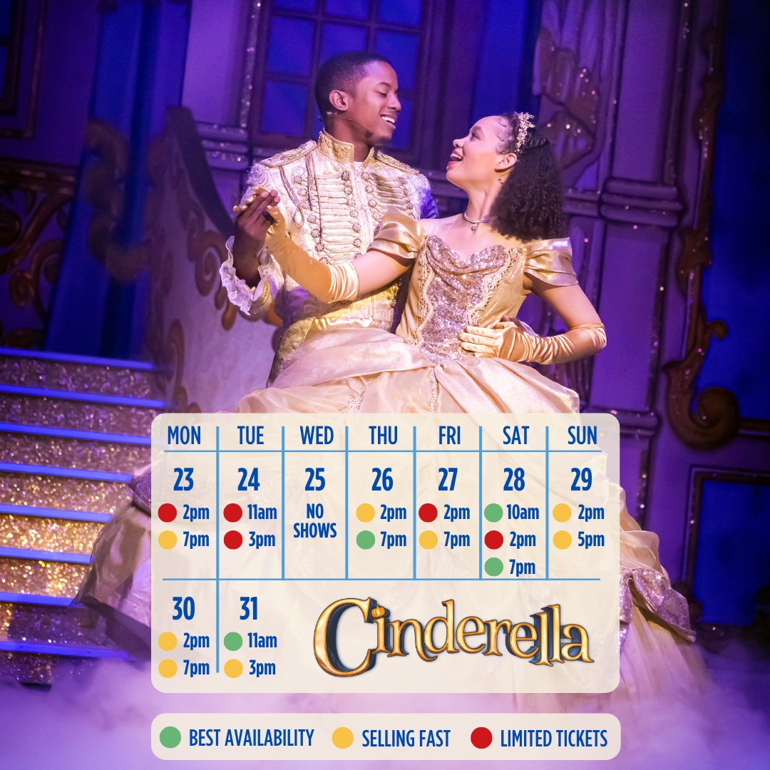 Haven't had  a chance to catch our ⭐⭐⭐⭐⭐ Panto Cinderella yet? Or planning a second trip (or third)?

Here's what availability is looking like for our remaining shows!

Book tickets on our website: royalandderngate.co.uk/whats-on/cinde…
