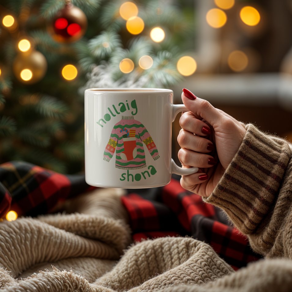 Cozy up this Christmas with our festive mug, complete with its own Christmas jumper! ☕ It’s the perfect way to add a sprinkle of Gaeilge to your celebrations. 🎄❄️