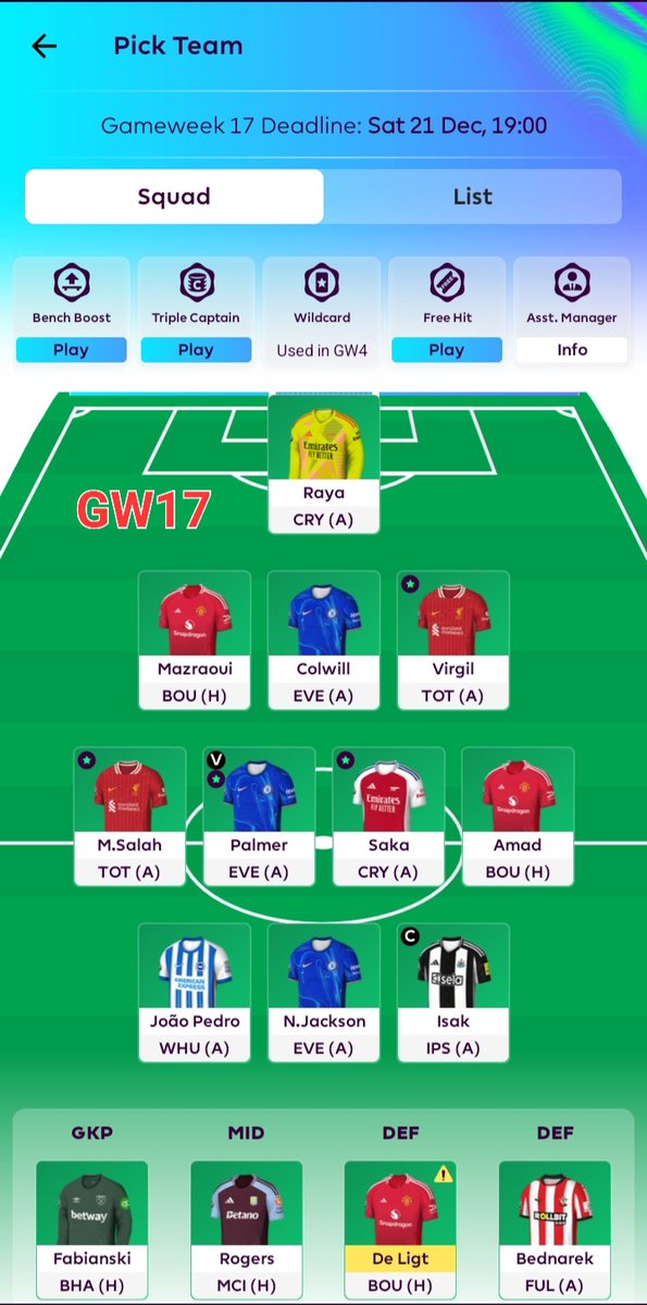 fplpumba's tweet photo. GW17 Team 🔒
🌏 Rank 204,080
Mbuemo ▶️ Amad
Cunha ➡️ Isak
Martinez ▶️ Raya
Captain 🧢 Isak 🇸🇪
Lets Go. Cheers!
#FPL #FPLCommunity #GW17 #FantasyFootball #EPL #fantasypremierleague https://t.co/NSr6A0BH6O