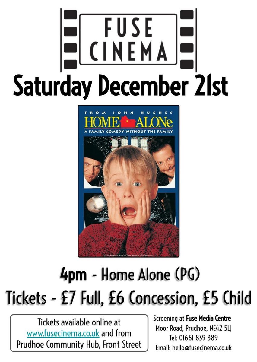 Fuse_Cinema's tweet photo. This Afternoon at 4pm, Home Alone (PG) with some tickets still currently available at https://t.co/Iq1LK650xb or in person. Thank you to all customers for your support this year. https://t.co/99bBR99hil