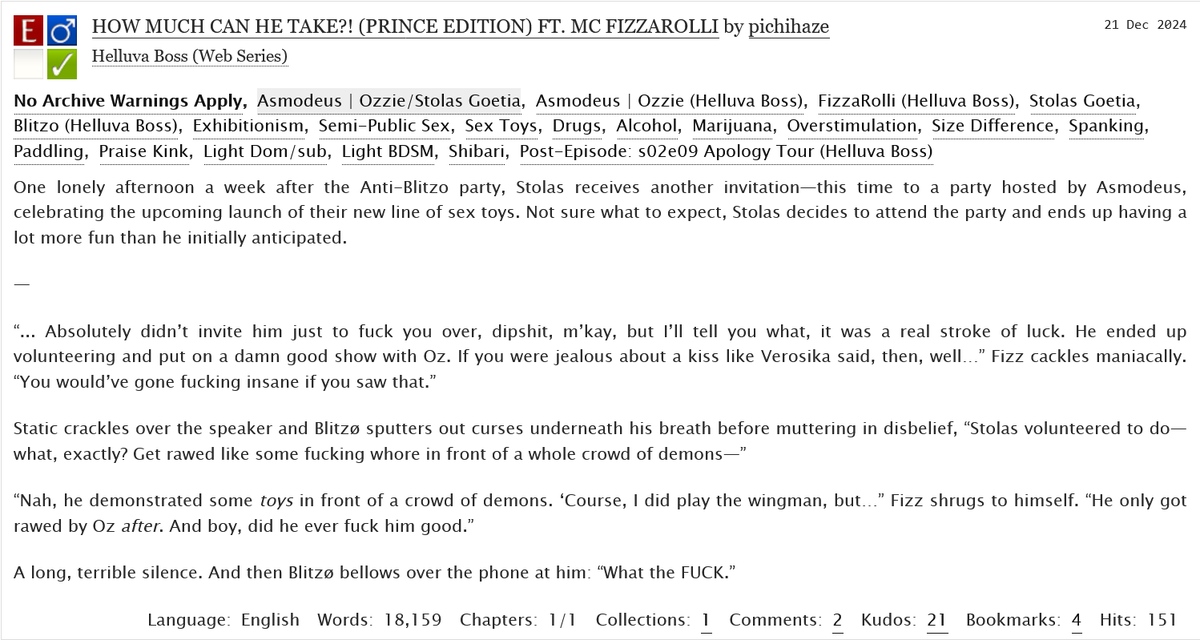 HELLUVABANG's tweet photo. HOW MUCH CAN HE TAKE?! (PRINCE EDITION) FT. MC FIZZAROLLI by @pichihaze, with art by @goztfukr and @mackarolli, is now live on ao3 ‼️ watch Stolas unexpectedly become the star of the most out of pocket game show known to man

https://t.co/puGhAiBEg4

#HelluvaBang https://t.co/b94xYXAyHL