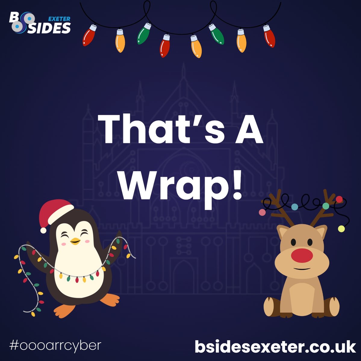 BSidesExeter's tweet photo. That is us done - for now!

This year was an absolute blast, but we would be nothing without the community and the support from our fellow #Bsides events throughout the UK (you know who you are 💋 ).

CFP starts in January.

More exciting press releases.

#oooarrcyber Santa! https://t.co/8DwsJubvrx