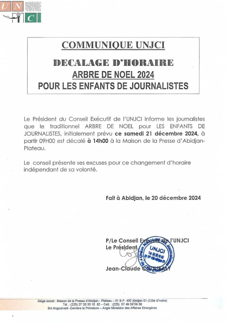 ARBRE DE NOËL 2024 pour les enfants des journalistes de Côte d’Ivoire 👇