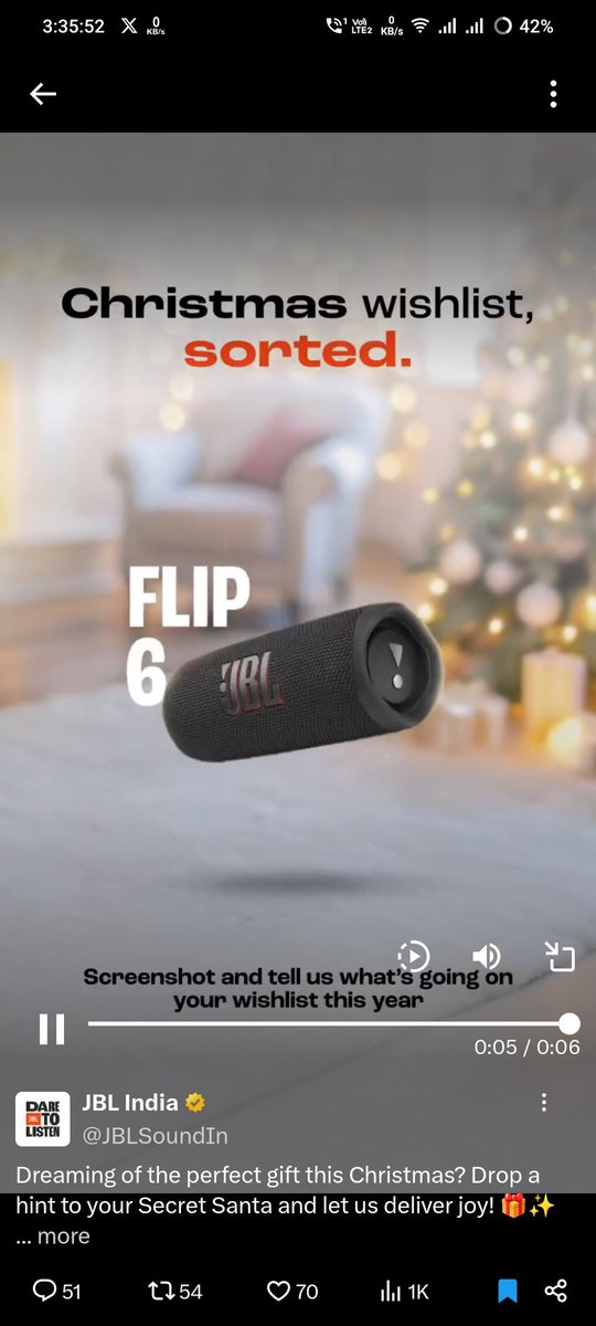 AtulKumarAditya's tweet photo. Hey Secret Santa! If you're looking for a perfect gift, the JBL Flip 6 would be an amazing choice! I’d love to have one for some epic music moments this holiday season! 🎶🎁

#EngineeredForCelebrations #EngineeredForEmotion #SecretSanta #JBLIndia #JBL https://t.co/AR7CAHynMo