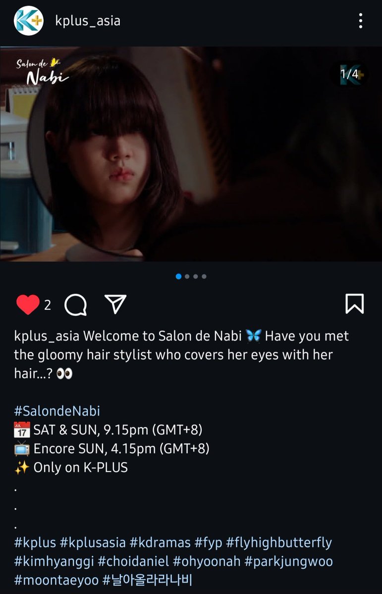 MomijiCrimson's tweet photo. Welcome to Salon de Nabi 🦋 Have you met the gloomy hair stylist who covers her eyes with her hair...? 👀#SalondeNabi
📅 SAT &amp; SUN, 9.15pm (GMT+8)
📺 Encore SUN, 4.15pm (GMT+8)
✨ Only on K-PLUS...

#kplus #kplusasia #flyhighbutterfly #kimhyanggi #김향기 #날아올라라나비 https://t.co/2YU19U90OB