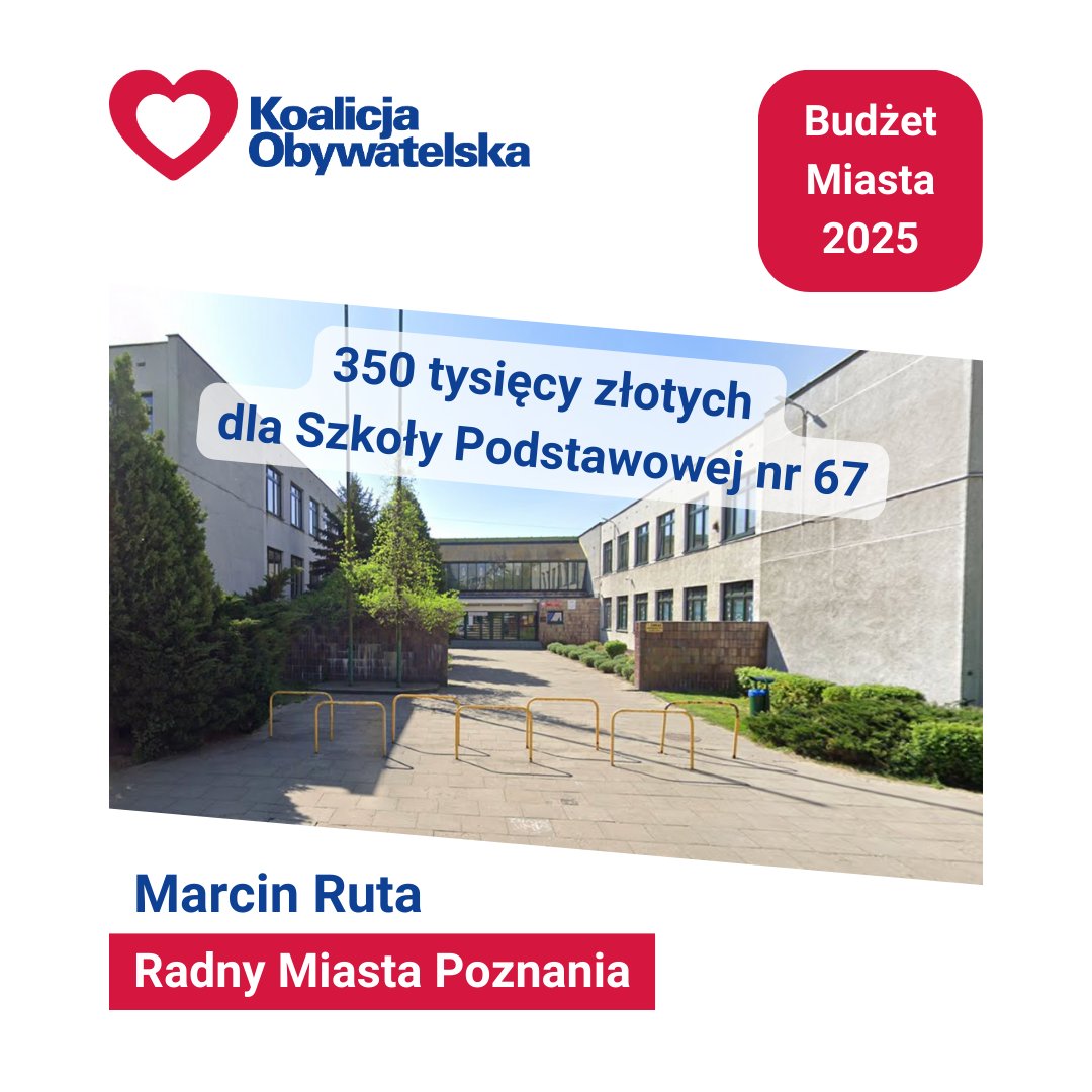 marcin_ruta's tweet photo. 🎄✨ Świąteczny prezent dla #SP67✨🎄
Do budżetu Miasta #Poznań na 2025 rok zgłosiłem:
✅ Remont chodnika – 60 tys. zł
✅ Naprawa dachu – 60 tys. zł
✅ Wykładziny na korytarzach – 200 tys. zł
✅ Piłkochwyt – 18 tys. zł
✅ 2 tablice interaktywne – 12 tys. zł 🎁 https://t.co/KX8AH75Axf