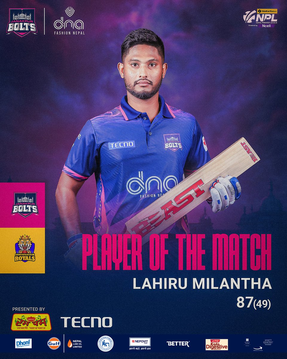 An unforgettable innings by an unforgettable player, ensured that he was Player of the Match, when it mattered most!

#janakpurbolts #janakpurrising #NepalPremierLeague #kichhejanakpur #JittaiJanakpur