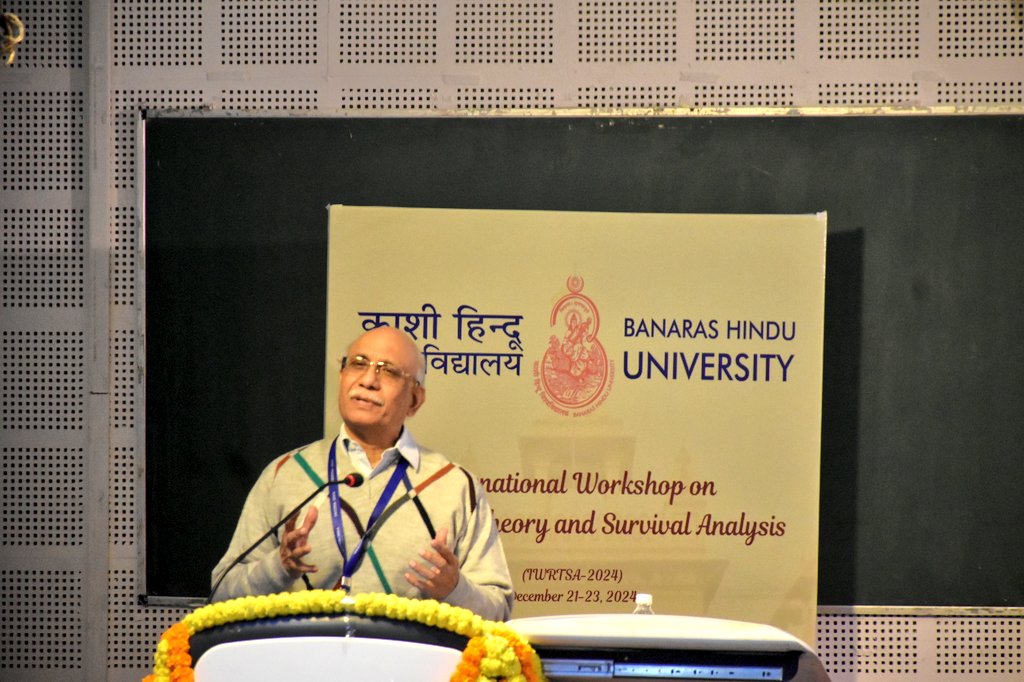 DeanScienceBHU's tweet photo. The Inaugural ceremony of the International Workshop on "Reliability Theory and Survival Analysis (IWRTSA-2024)" was organised today at Mahamana Hall, Seminar Complex, Institute of Science, BHU.
Dr. Anup Dewanji, Retd. Prof., ISI Kolkata delivered the inaugural address. https://t.co/g5ezV3aTz9