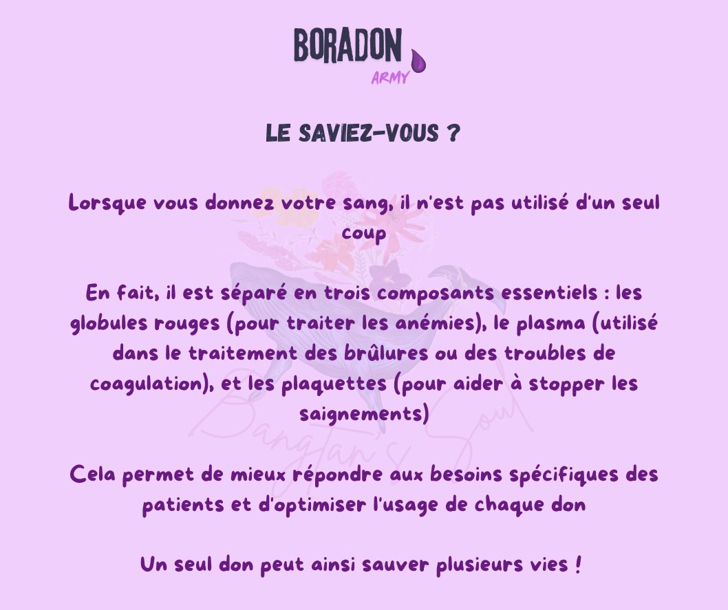 BangtanSoulArmy's tweet photo. LE SAVIEZ-VOUS ? 👀
#DonDeSang #ArmyCollect #ArmyForLife 💉🩸
🍂 https://t.co/lMGdK3hPVG