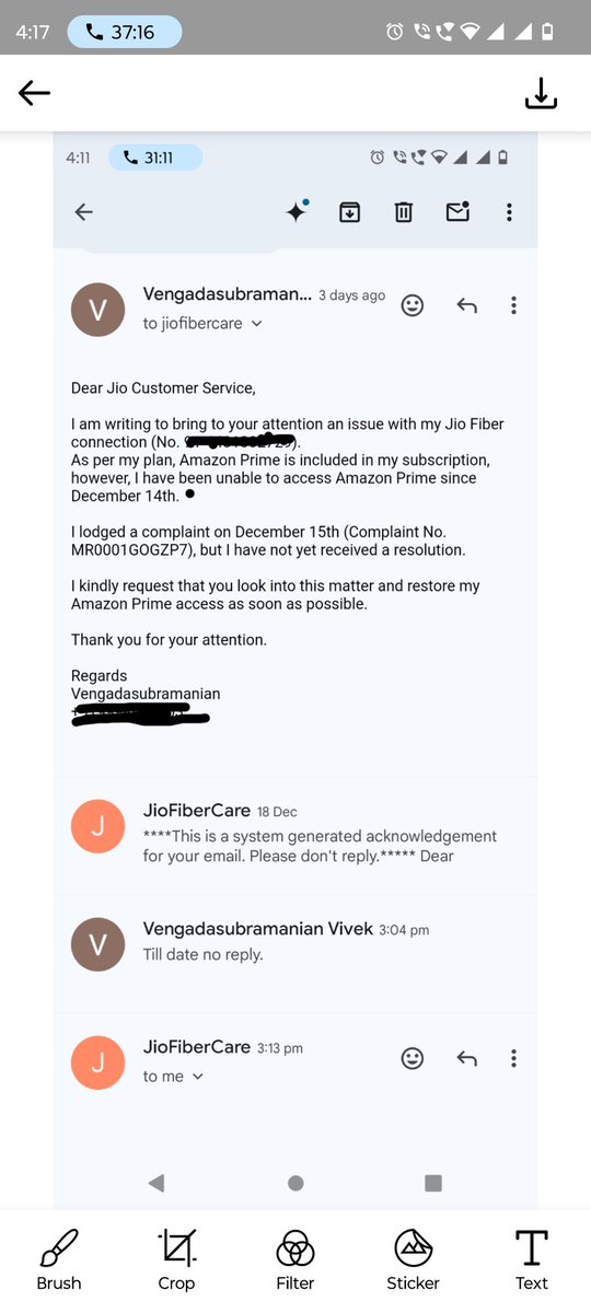 ersvengat's tweet image. #jiofiber #poorresponse #anujjain @reliancejio @JioCare 
I've been trying to get the issue rectified with jio for the last 7 days no action has been taken till date.