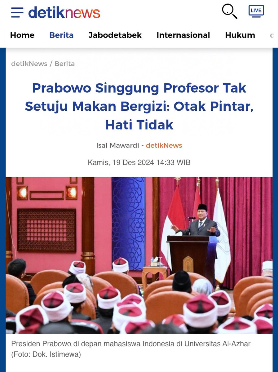 Hnirankara's tweet photo. Statement @prabowo ini sesat pikir, banyak pihak (termasuk saya) mengkritisi program makan bergizi bukan berarti tidak setuju, namun lebih mengedepankan realistis.

Budget untuk program ini sangat besar, sedangkan sumber daya untuk mewujudkannya belum memadai. Akhirnya? Anda lawatan ke negara lain meminta belas kasihan, agar dibantu dalam mensukseskan program ini.

Apa gunanya program makan bergizi jika beras masih impor? Ikan masih dicuri oleh negara lain? Susu masih lekat dengan nepotisme? Bahkan, sayur mayur pun masih impor dari negara lain.

Program makan bergizi gratis ini tak ubahnya seperti bencana terhadap APBN, sedangkan guna memenuhi anggaran belanja, Anda memaksakan menaikkan pajak di tengah ekonomi yang sedang sulit.

Justru, seharusnya Anda berterima kasih kepada pihak-pihak yang ikut mengkritisi program ini, artinya kami masih peduli dengan keadaan negara, bukannya malah baper seolah kami semua memusuhi "impian" Anda.