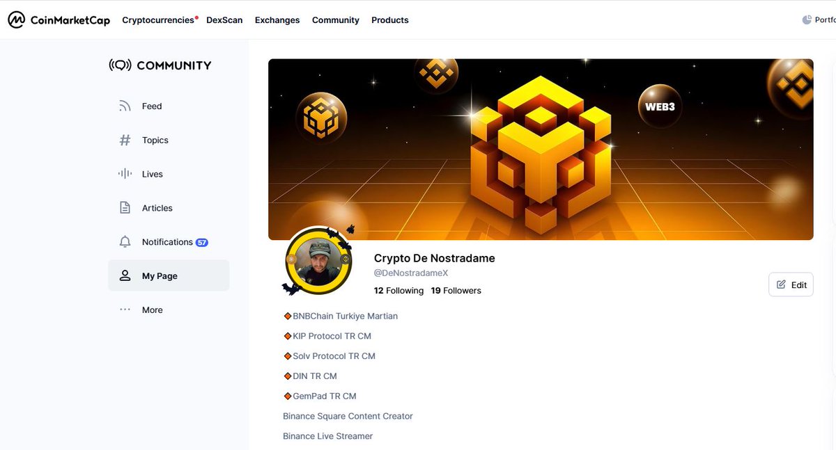 Herkese selam arkadaşlar.🖐️

Beni CMC'den de takip edebilirsiniz. Yakında bazı ödüllerim olacak. Lütfen takipte kalın👇

🔗coinmarketcap.com/community/prof…