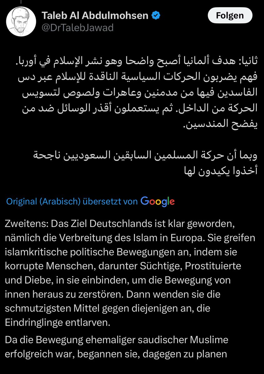 Ein „Islamist“ der über die systematische Verbreitung des Islams in Deutschland spricht… Wohl eher ein geisteskranker Rechtsextremer