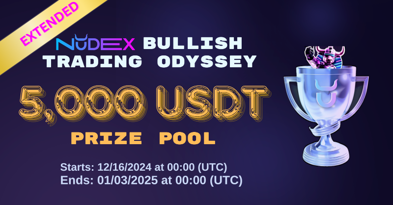 NUVO_Technology's tweet photo. 🚀 #NuDexters, we’ve heard you!

🐛 With bug fixes in progress, the #NuDEX Bullish Trading Odyssey is extended!

🎯 New End Date: January 3, 2025
🏆 Prize Pool: Up to 5,000 USDT

More time to trade. More chances to win!
