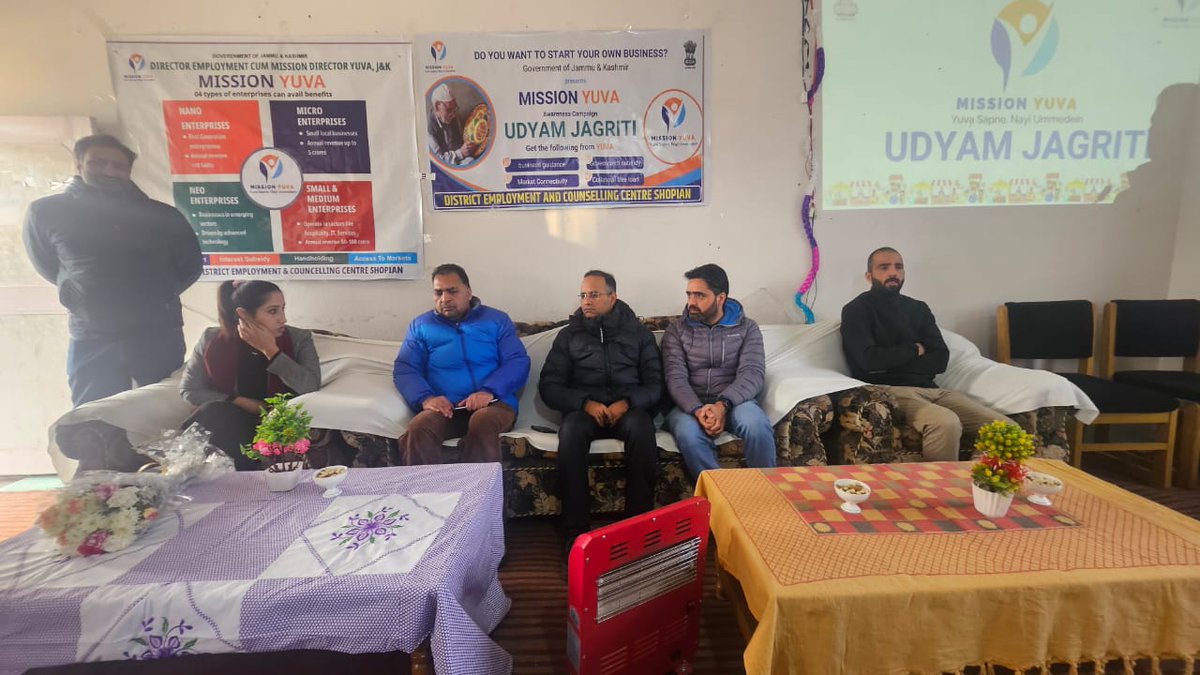 Information & PR, Shopian (@informationspn) on Twitter photo Panchayat Level Awareness Campaign #UdyamJagriti
held at #Trenz Shopian under Project #MissionYuva
DC Shopian <a href="/mssd1978/">Shahid Saleem</a> highlights the scheme objectives,asks unemployed to register on Mission App
<a href="/OfficeOfLGJandK/">Office of LG J&K</a> <a href="/OmarAbdullah/">Omar Abdullah</a> <a href="/diprjk/">Information & PR, J&K</a> <a href="/YuvaJKofficial/">Project YUVA Jammu & Kashmir</a> <a href="/dmshopian/">District Shopian Official</a> <a href="/ddnewsSrinagar/">DD NEWS SRINAGAR</a> Panchayat Level Awareness Campaign #UdyamJagriti
held at #Trenz Shopian under Project #MissionYuva
DC Shopian <a href="/mssd1978/">Shahid Saleem</a> highlights the scheme objectives,asks unemployed to register on Mission App
<a href="/OfficeOfLGJandK/">Office of LG J&K</a> <a href="/OmarAbdullah/">Omar Abdullah</a> <a href="/diprjk/">Information & PR, J&K</a> <a href="/YuvaJKofficial/">Project YUVA Jammu & Kashmir</a> <a href="/dmshopian/">District Shopian Official</a> <a href="/ddnewsSrinagar/">DD NEWS SRINAGAR</a>