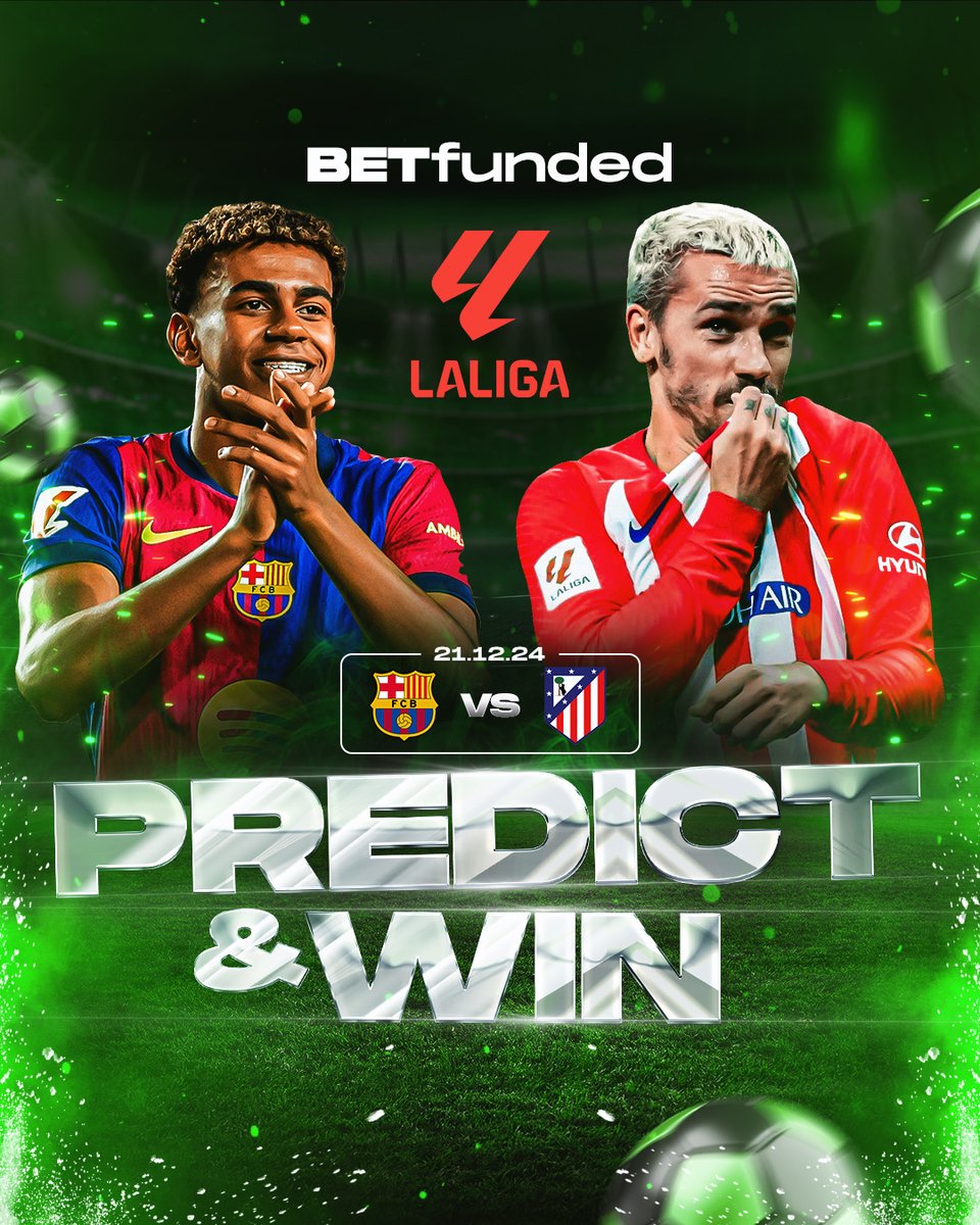 betfunded's tweet photo. ⚽️ Predict &amp; Win with BETfunded! ⚽️

🔥 FC Barcelona vs Atletico Madrid – Who’s taking the W on 21.12.24?
💸 Make your predictions now and get a chance to win BIG!

#BETFunded #Fifa #PredictAndWin #Sportspicking #wager #fcbarcelona#atleticomadrid #laligua https://t.co/ZiXTDQA26V