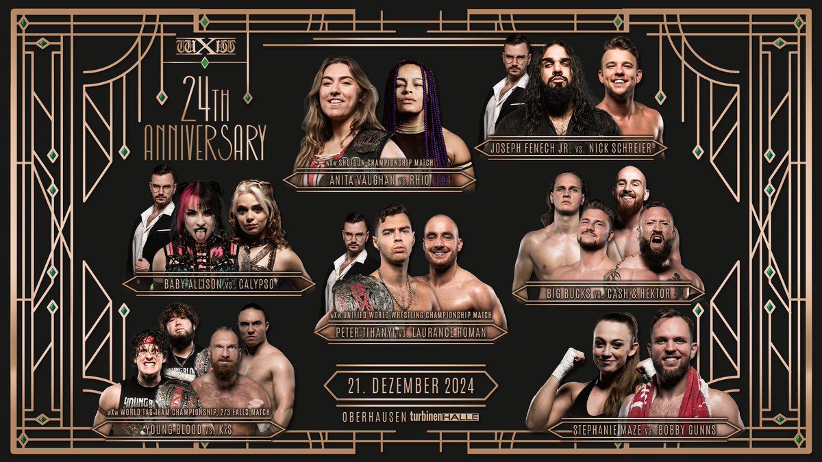 wXw Germany (@wxwgermany) on Twitter photo HEUTE: #wXwAnniversary - Der große Jahresabschluss in Oberhausen
Das Jahr neigt sich dem Ende zu, Weihnachten steht vor der Tür. Das heißt: wXw feiert den 24. Geburtstag und wir haben euch was mitgebracht:
- wXw Unified World Wrestling Championship: <a href="/petertihanyi1/">Peter Tihanyi</a> vs. HEUTE: #wXwAnniversary - Der große Jahresabschluss in Oberhausen
Das Jahr neigt sich dem Ende zu, Weihnachten steht vor der Tür. Das heißt: wXw feiert den 24. Geburtstag und wir haben euch was mitgebracht:
- wXw Unified World Wrestling Championship: <a href="/petertihanyi1/">Peter Tihanyi</a> vs.