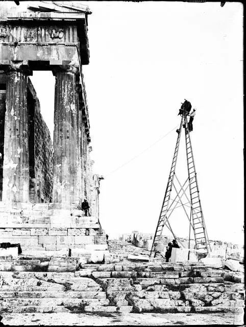 Frederick Boissonas photographing the Parthenon, 1907.