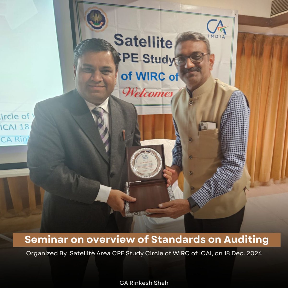 ca_rinkesh's tweet photo. 🎙 A Deep Dive into Standards on Auditing 🌟
I am honored to deliver a session on "Overview of Standards on Auditing" organized by the Satellite Area CPE Study Circle of WIRC of ICAI on December 18, 2024. #ICAI #StandardsOnAuditing #SA600 #GroupAudits #NFRA #CPE #AuditQuality https://t.co/xznqAvUvzO