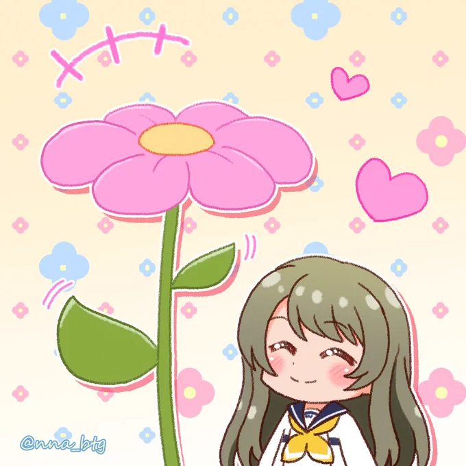 お話し中……くるみと背の高いお花さん#バトガ #バトルガールハイスクール#常磐くるみ #イラスト 