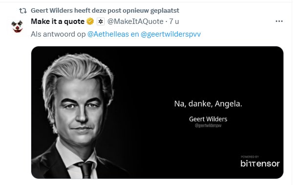 Wie nu nog Geert Wilders steunt, wie met hem in een coalitie zit, wie op hem stemt, moet zich de vraag stellen wil ik de democratie en de rechtsstaat beschermen of wil ik het rechtsextremisme en haat tegen de medemens bevorderen.
Aan u de keuze.