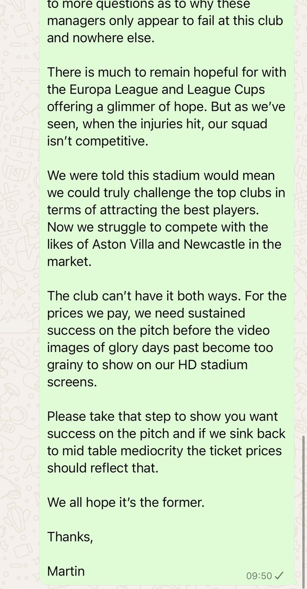 Looking forward to attending this tomorrow. Spurs fans have had enough of mediocrity and football not being a priority.

When I stepped down as chair of the Trust I sent the attached message to the Spurs board. They know how we feel. It’s time to show them how frustrated we are.